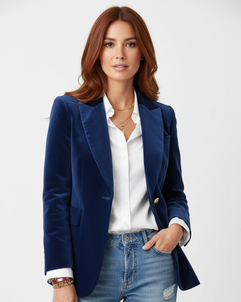 Velvet Blazer with Gold Buttons – Multiple Colors