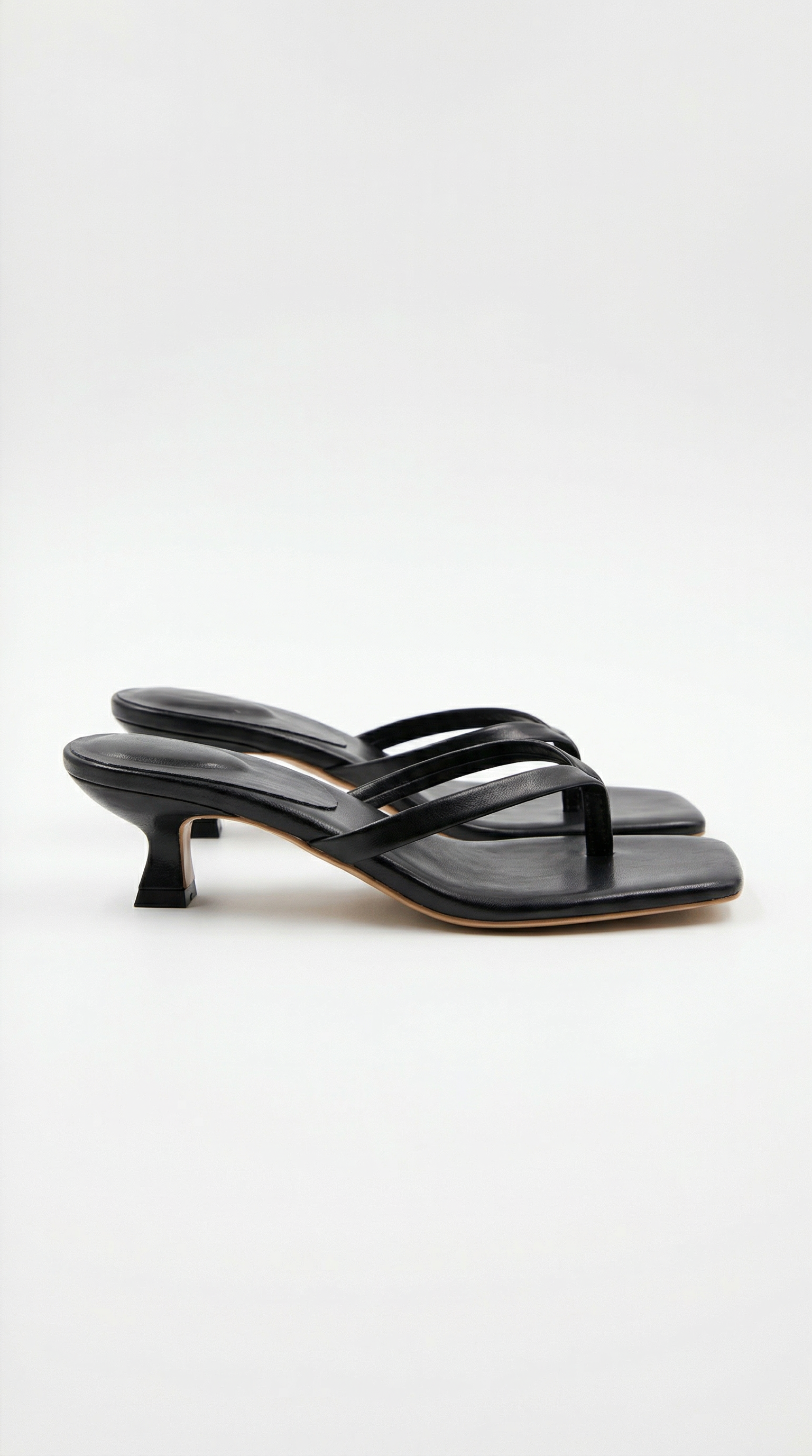 Square Toe Thong Kitten Heel Sandals