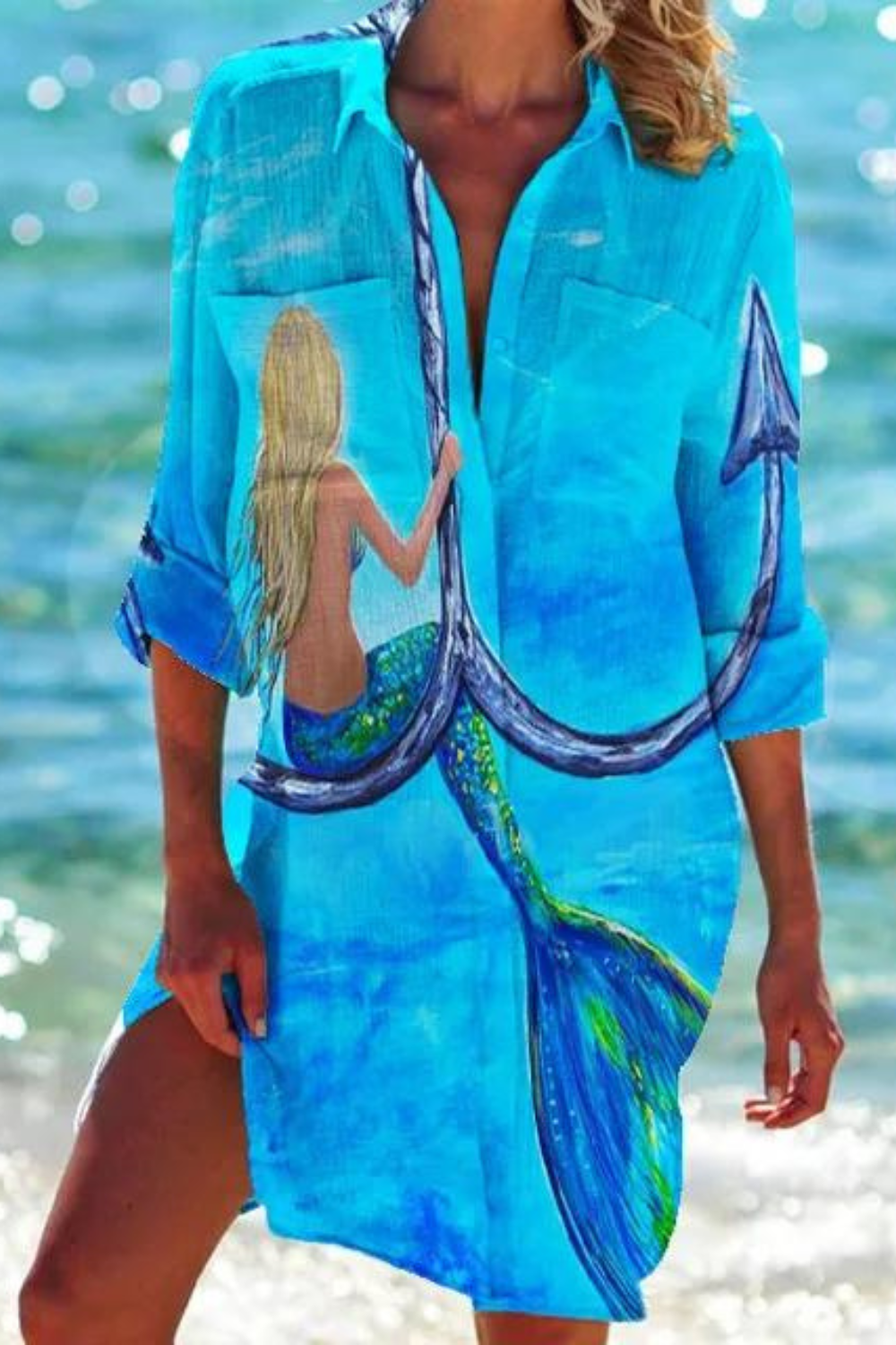 Lightweight Casual Beach Blouse With Nautical Print
