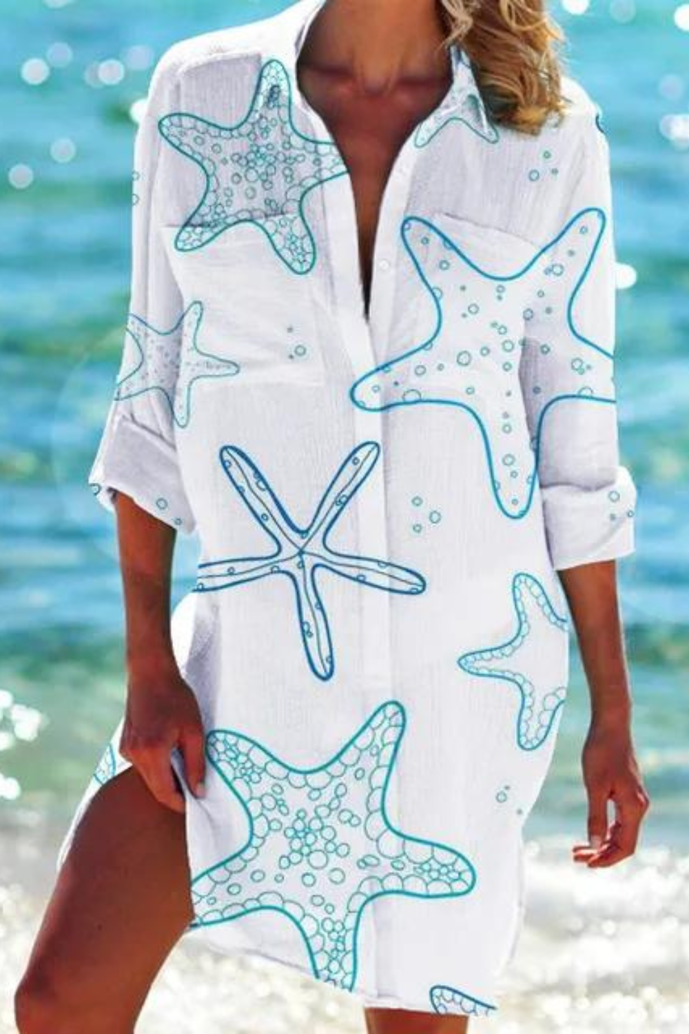 Lightweight Casual Beach Blouse With Nautical Print