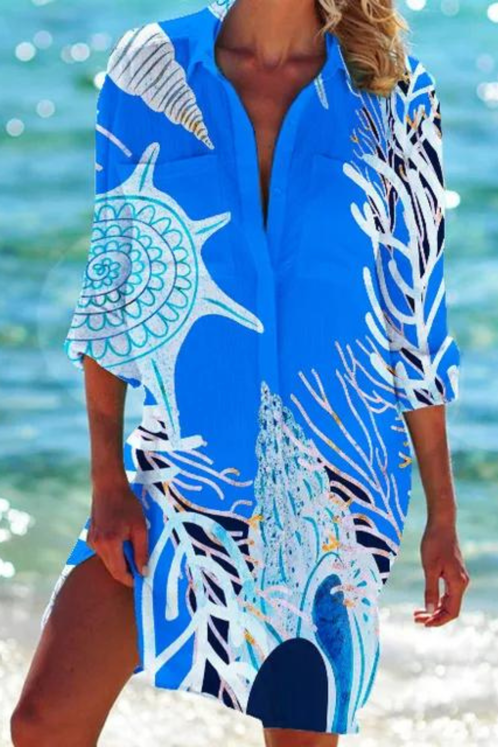 Lightweight Casual Beach Blouse With Nautical Print
