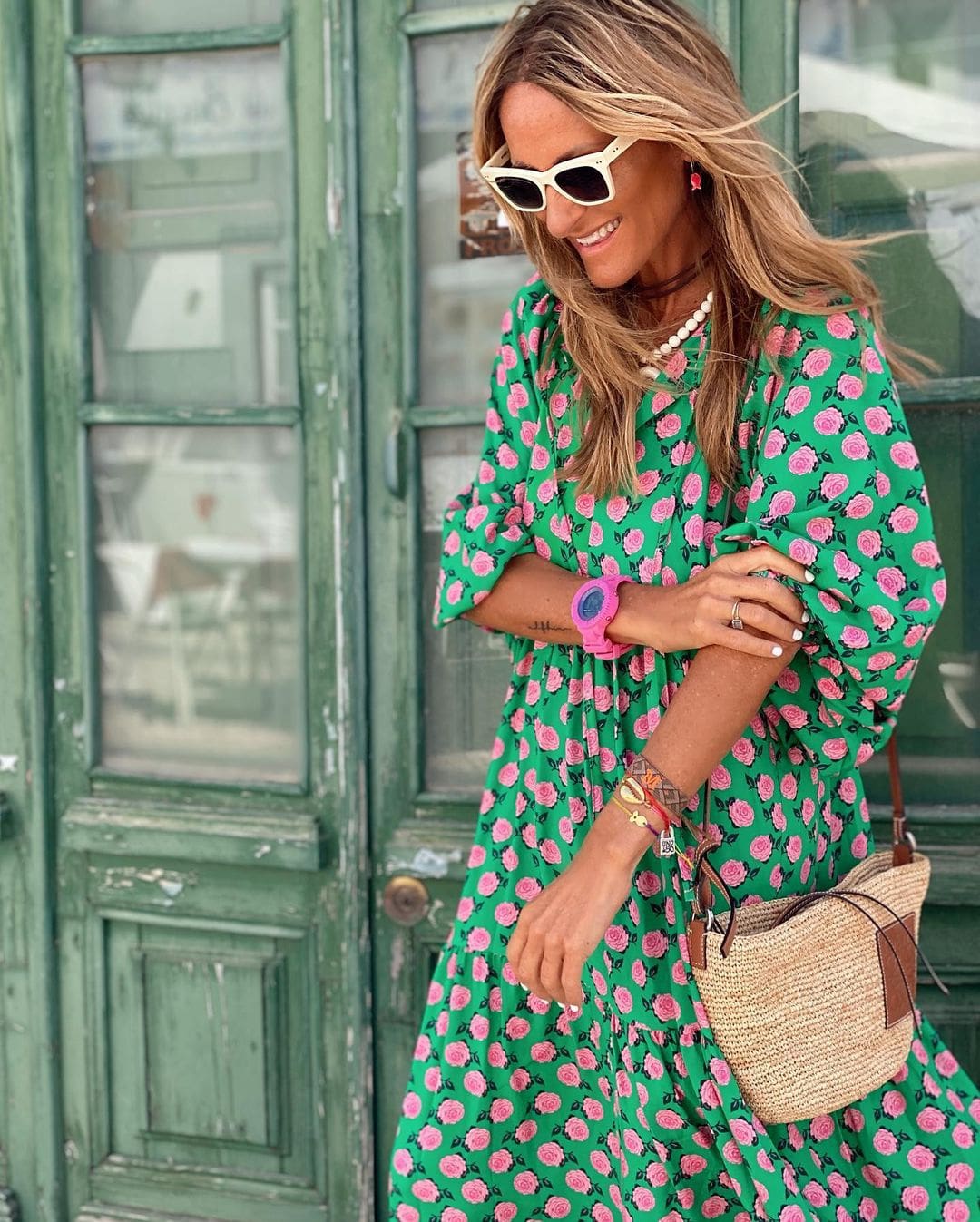 Floral Print Short Sleeve Midi Shirt Dress