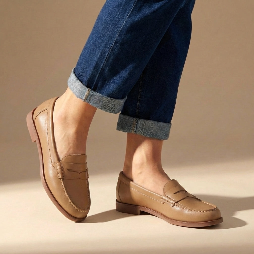 Retro Brushed Vegan Leather Flat Loafers