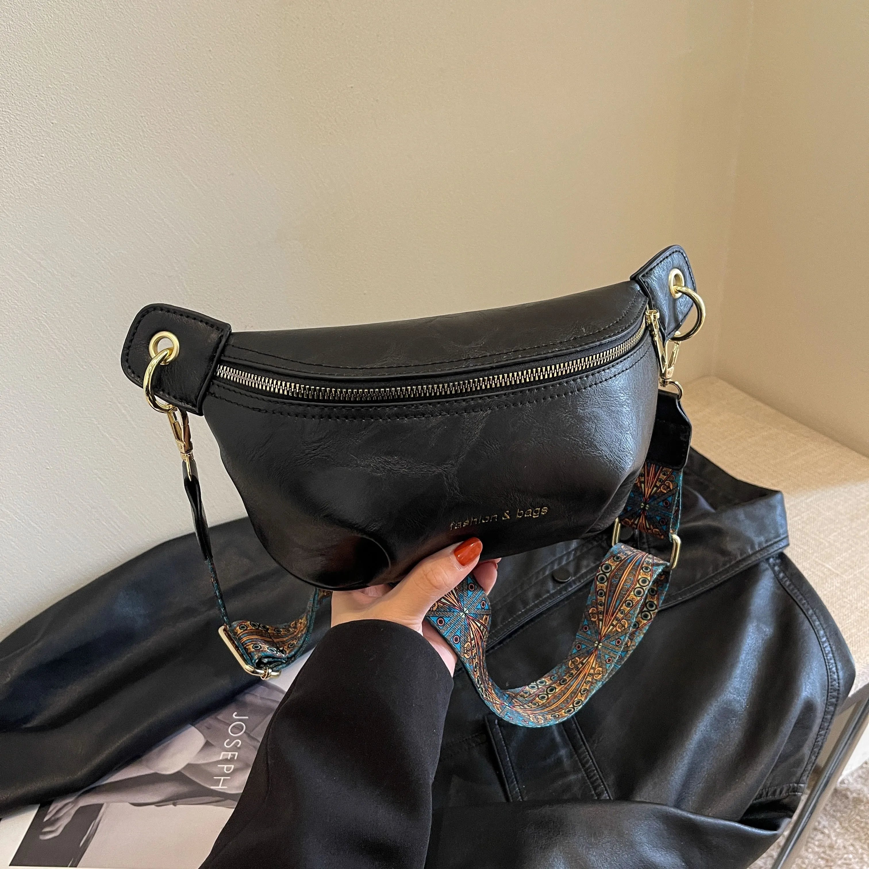 Curved Leather Look Belt Bag