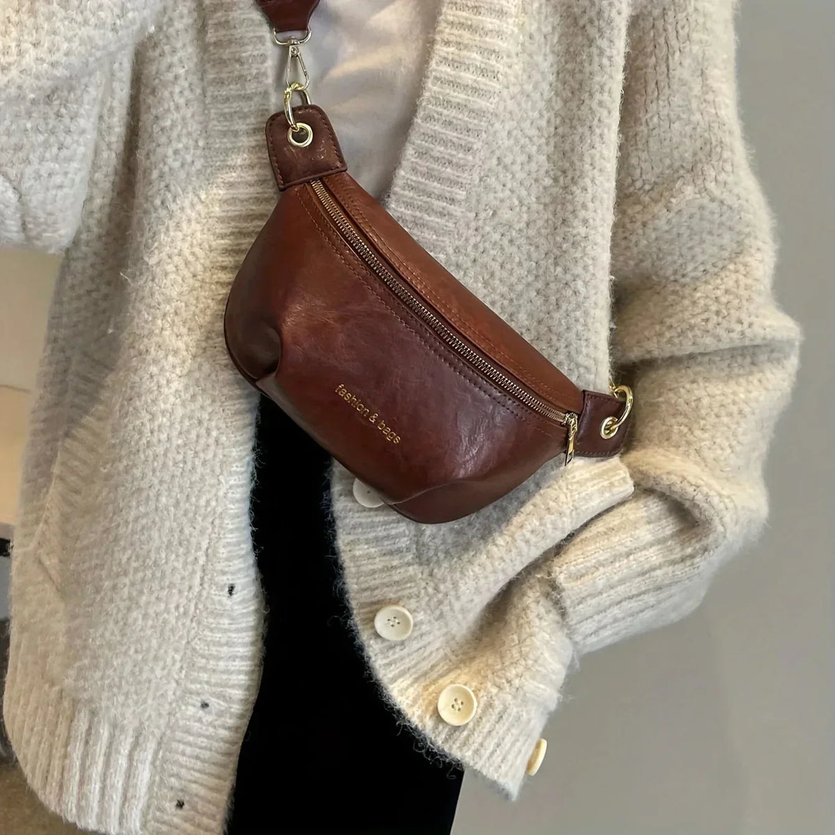 Curved Leather Look Belt Bag