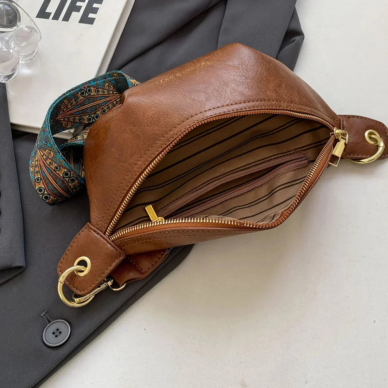 Curved Leather Look Belt Bag