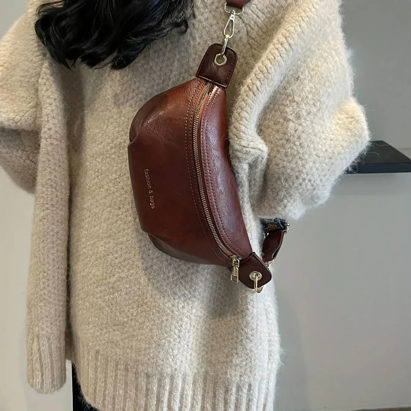 Curved Leather Look Belt Bag