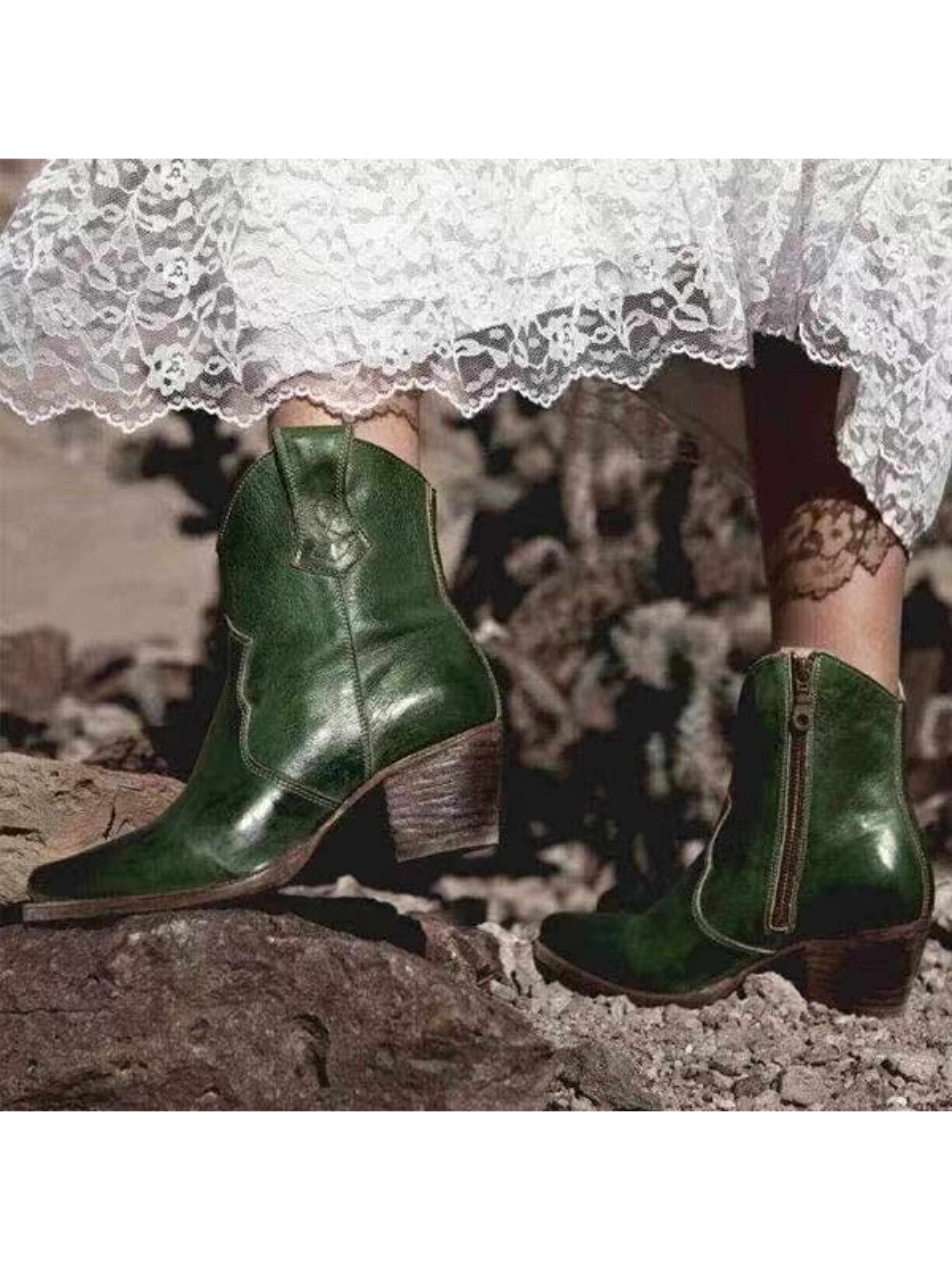 Snip Toe Side Zip Ankle Cowgirl Boots