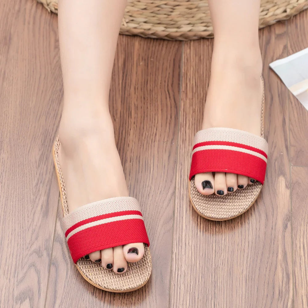 Women's Lightweight Linen Slip-On Slippers with Non-Slip Sole