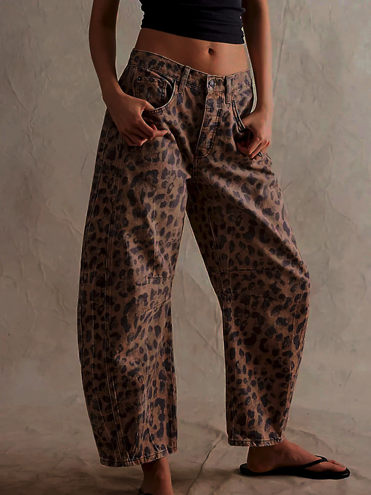 Leilani Monroe Leopard Print Barrel Jeans