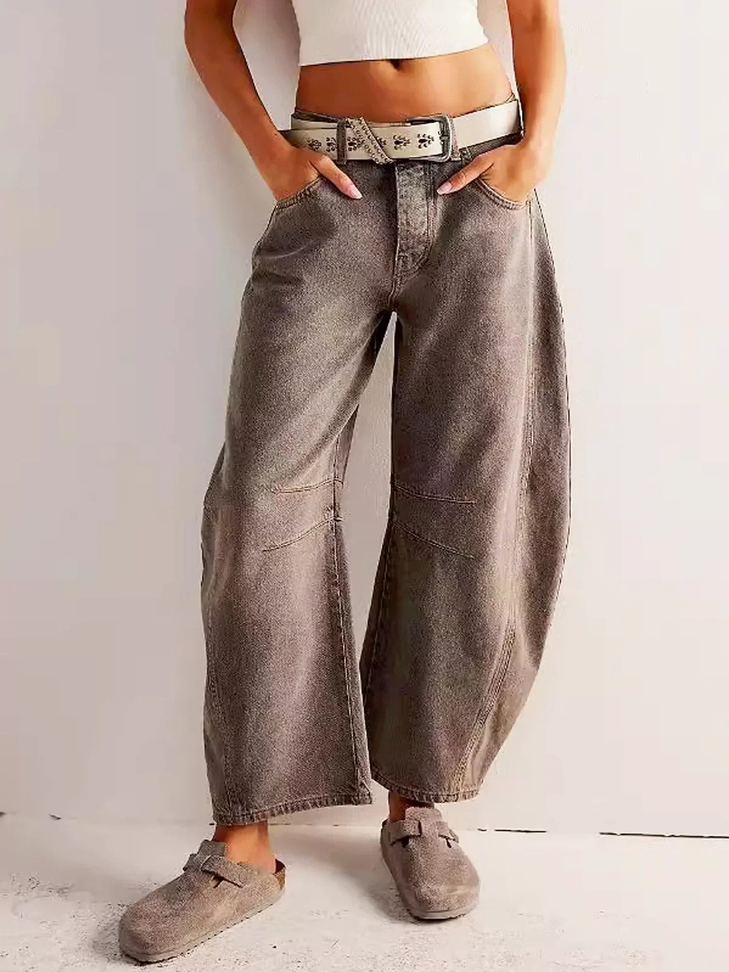 Leilani Monroe Leopard Print Barrel Jeans