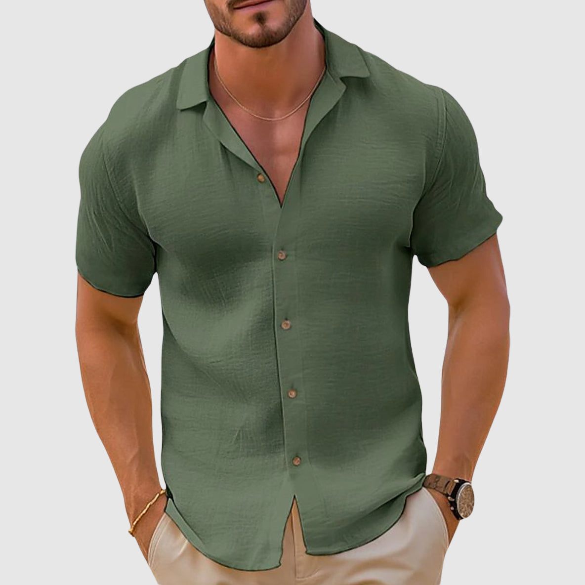Casual Linen Blend Button-Down Shirt for Men