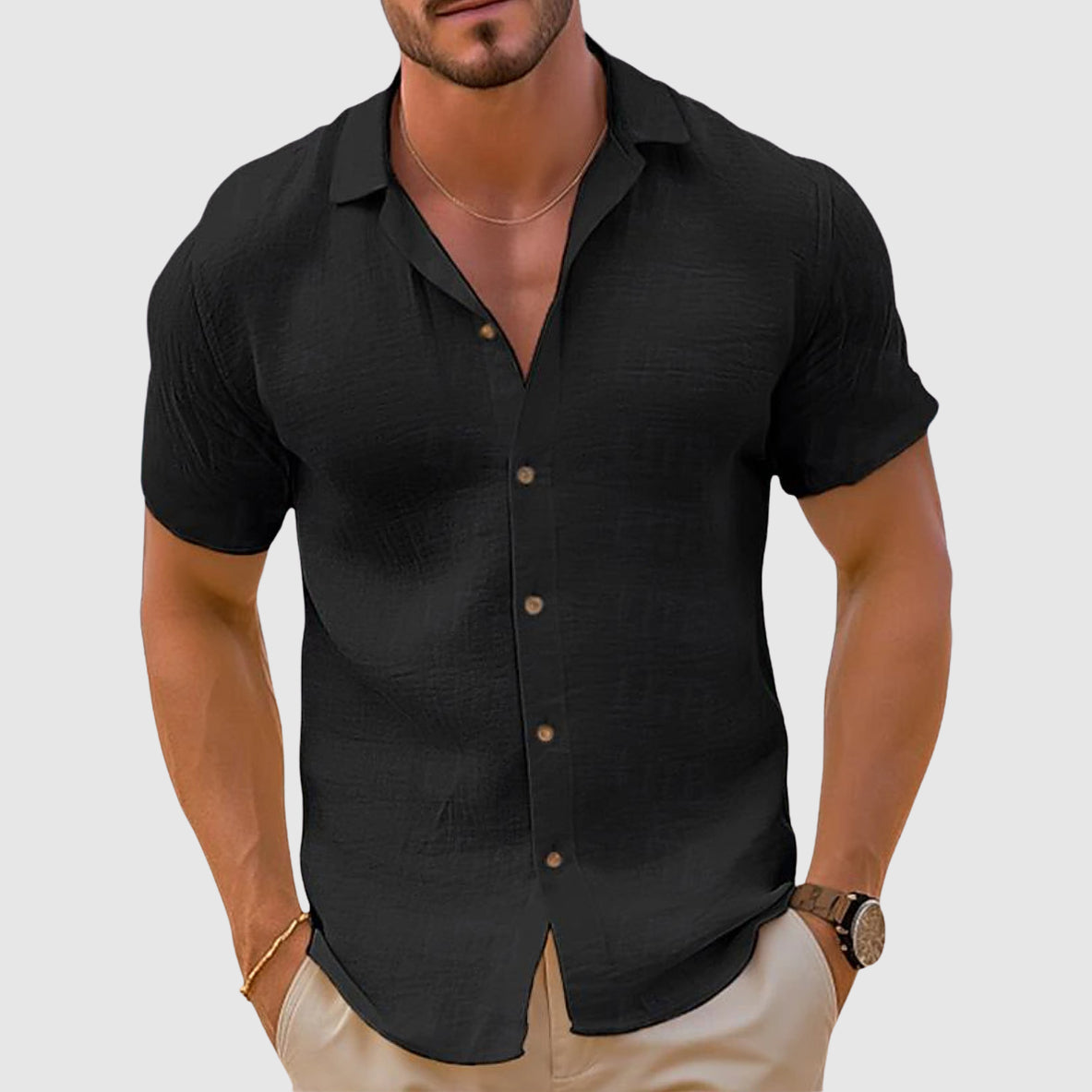 Casual Linen Blend Button-Down Shirt for Men