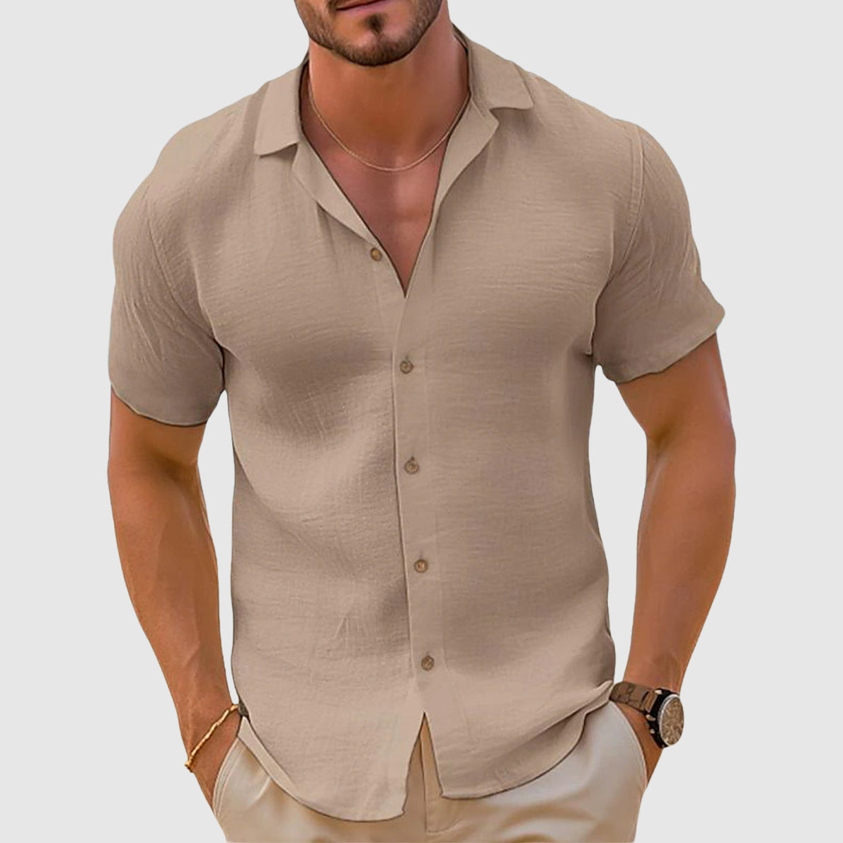 Casual Linen Blend Button-Down Shirt for Men