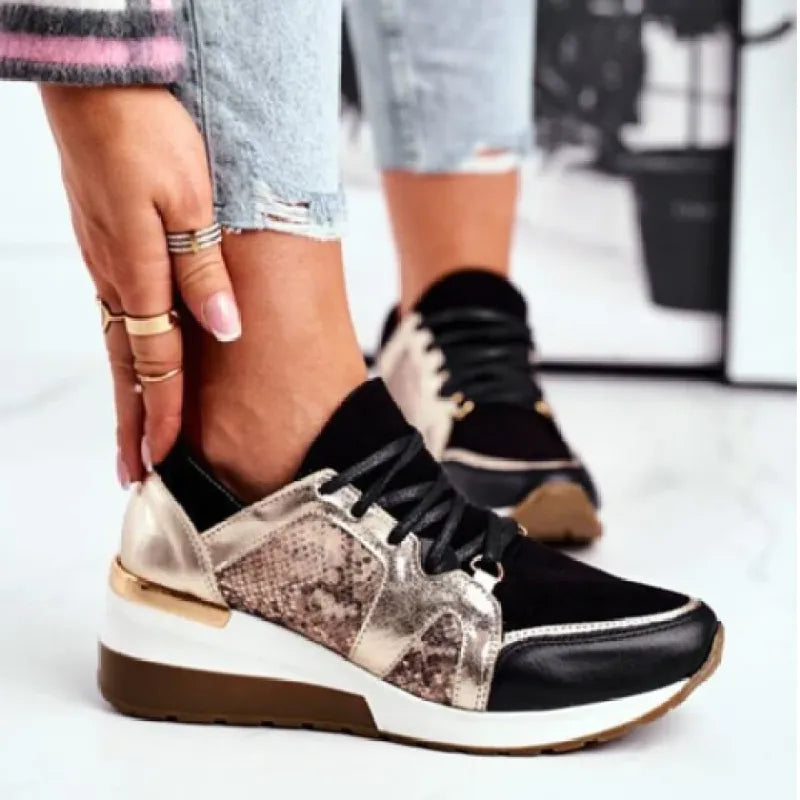 Women's Orthopaedic Glitter Sneakers with Cushioned Sole