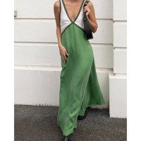 V-Neck Contrast Color Block Maxi Dress