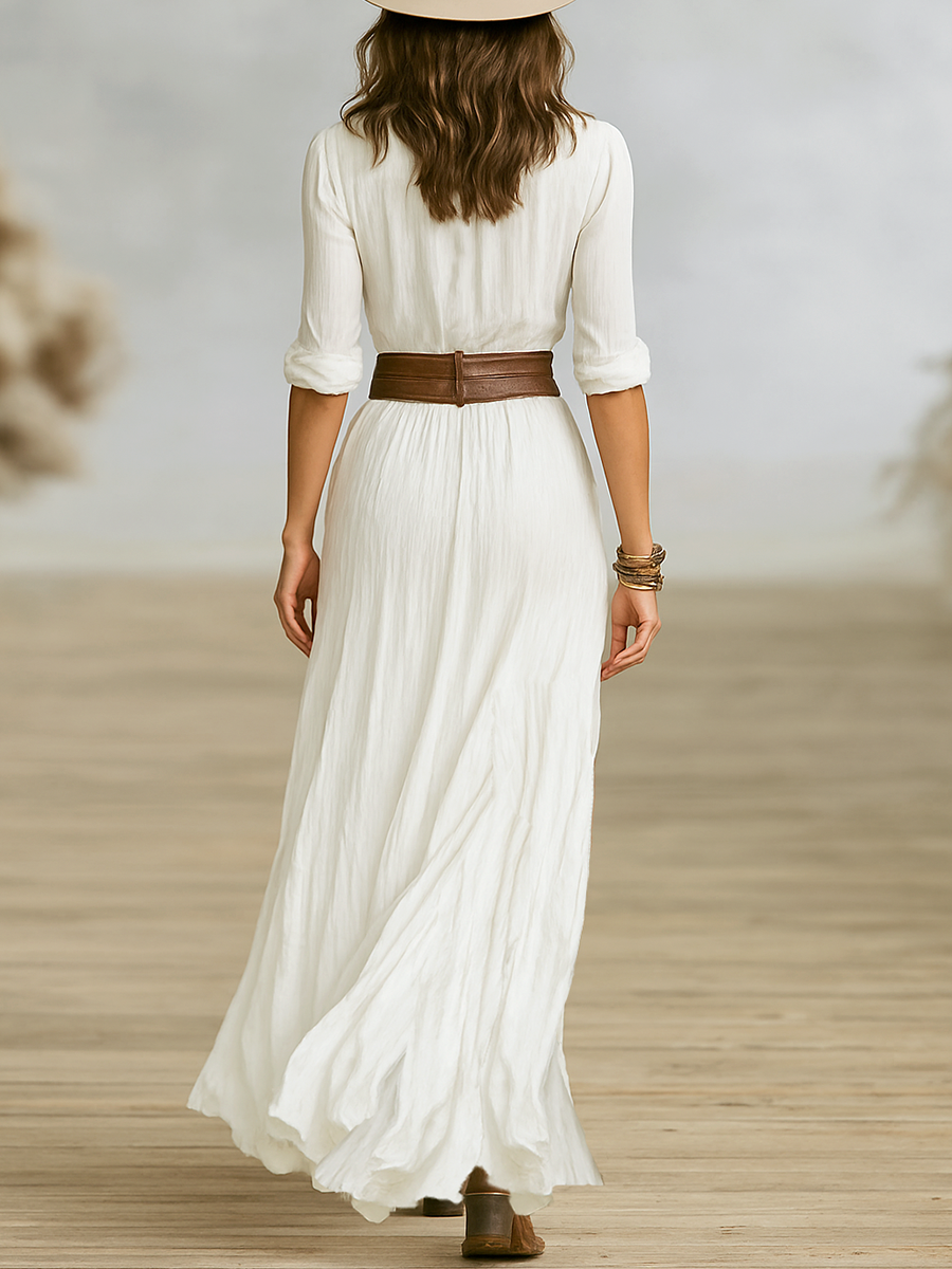 Boho Maxi Dress With Button Front and Slit