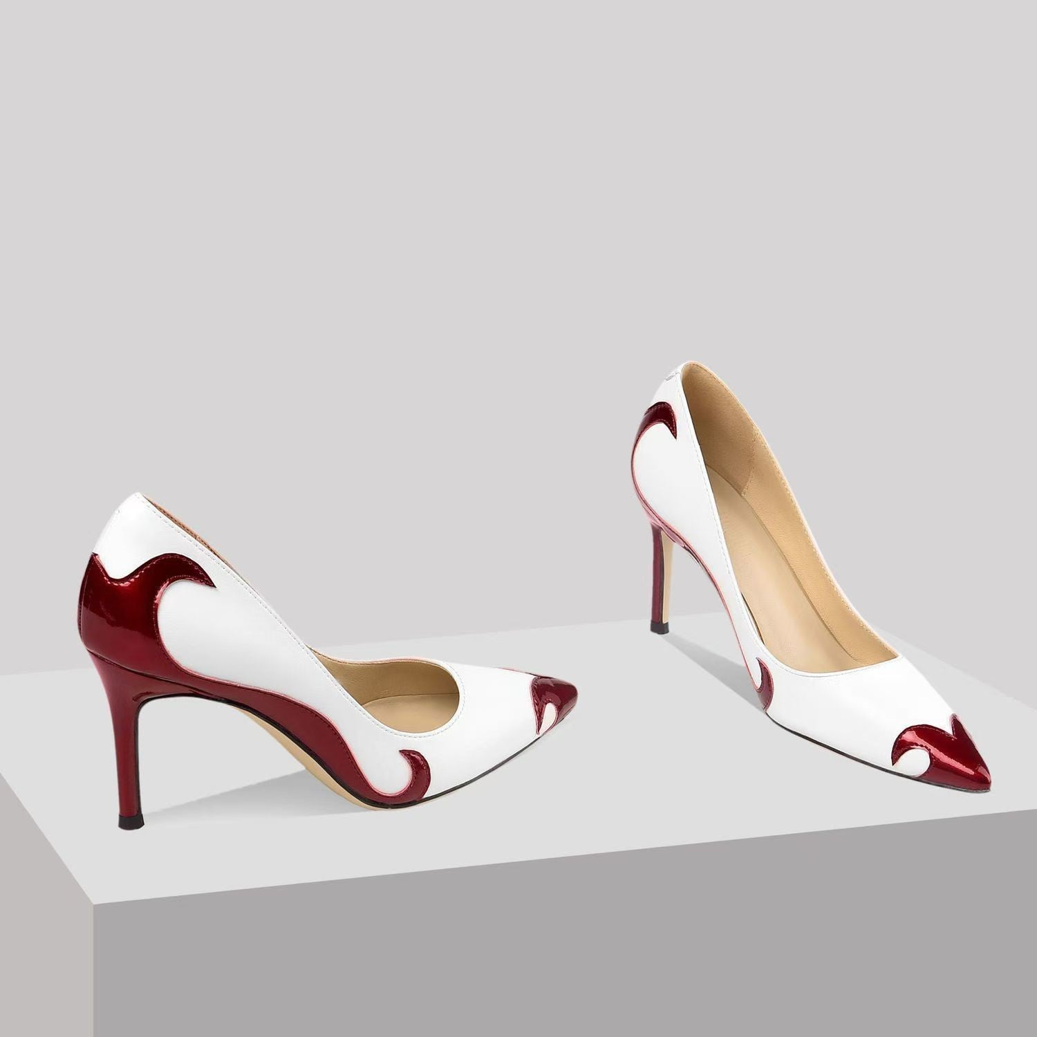 Smooth Leather Pointed Toe Heels With Arch Support