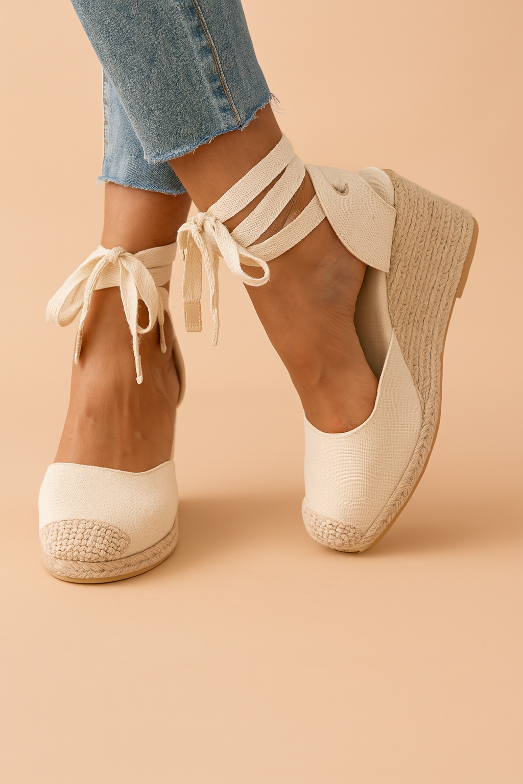 Espadrille Wedge Sandals With Ankle Ties