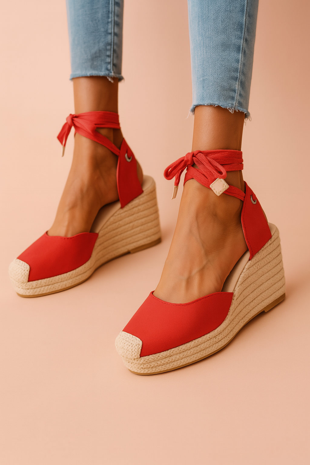 Espadrille Wedge Sandals With Ankle Ties
