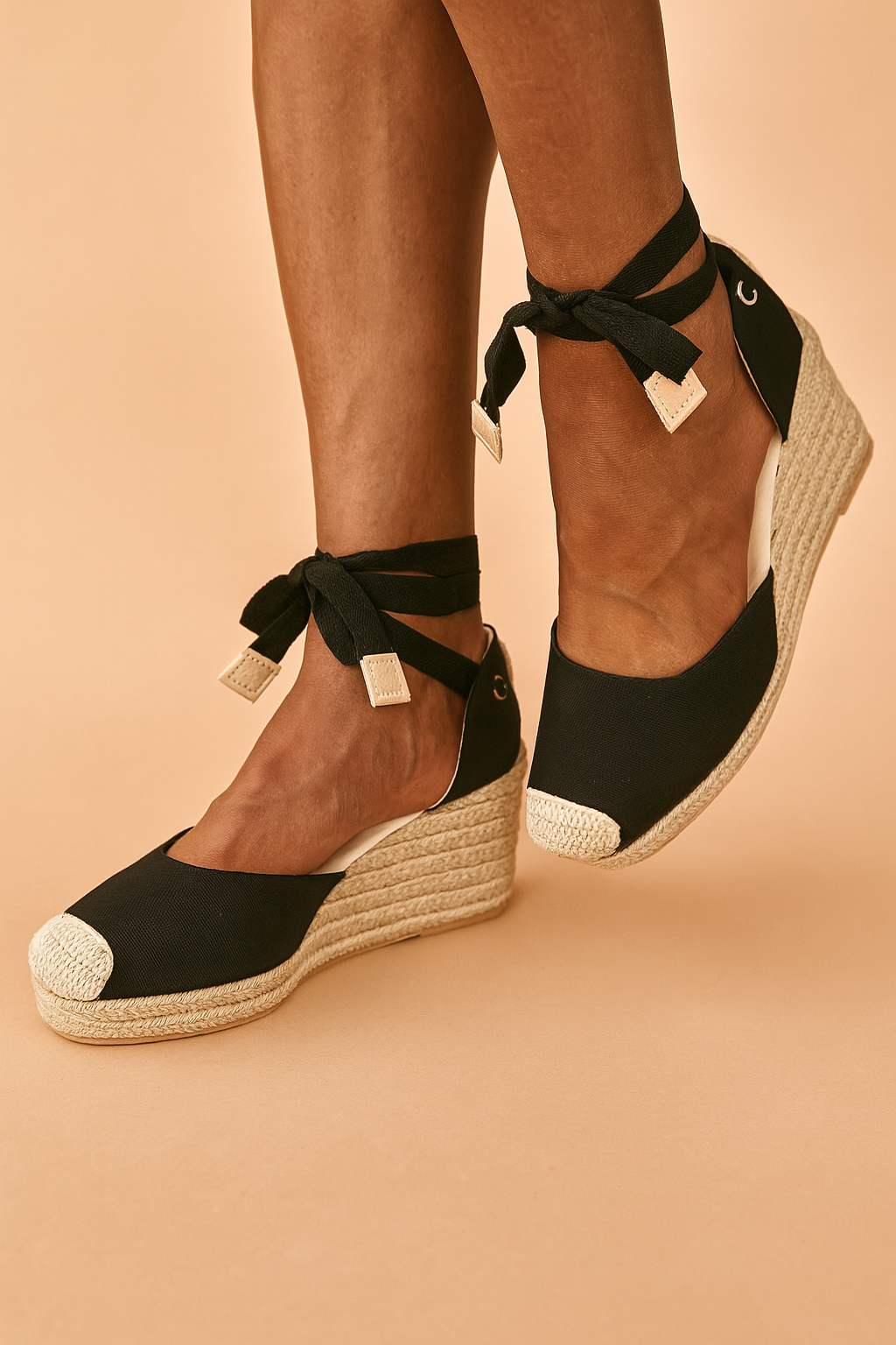Espadrille Wedge Sandals With Ankle Ties