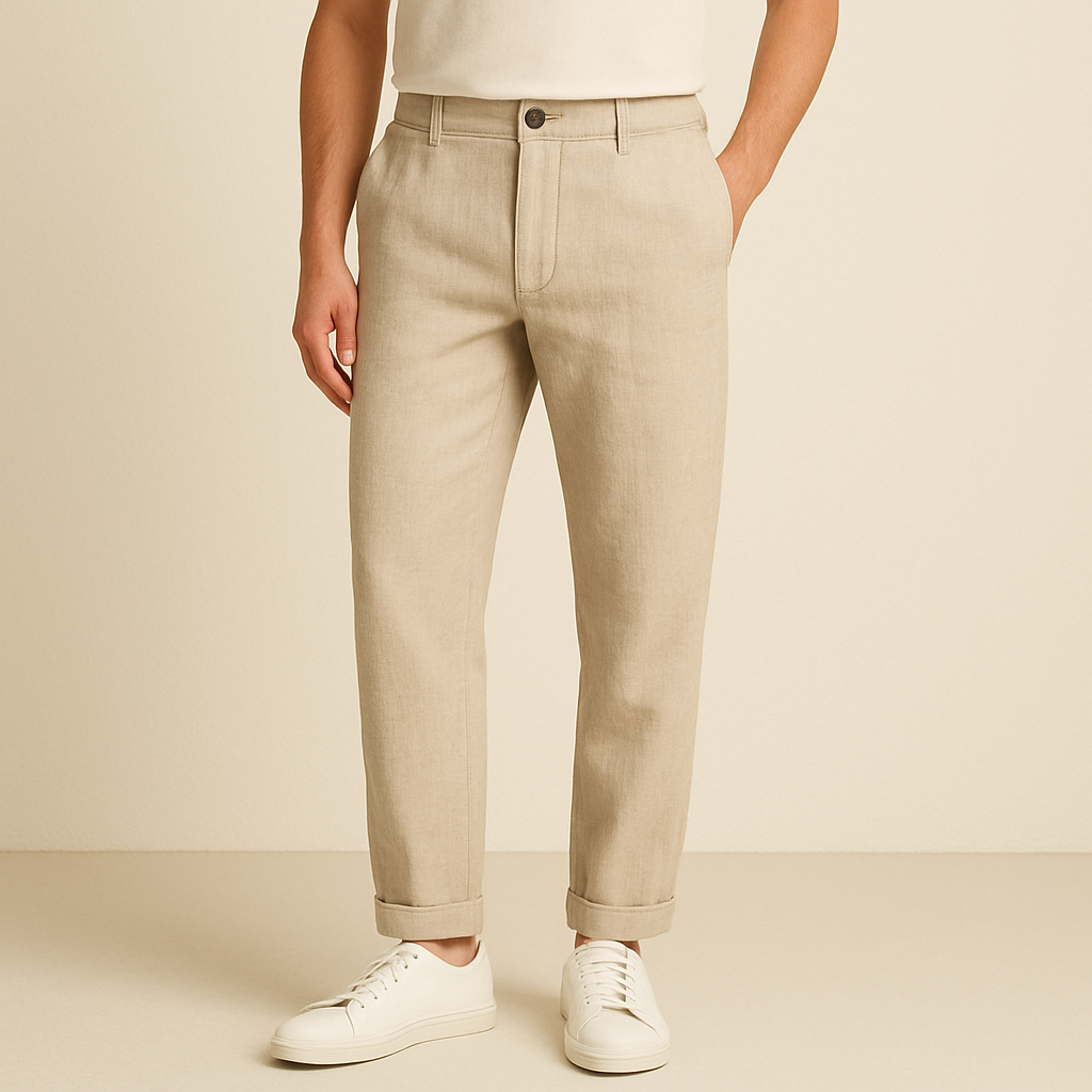 Men Relaxed Fit Lightweight Linen Blend Trousers