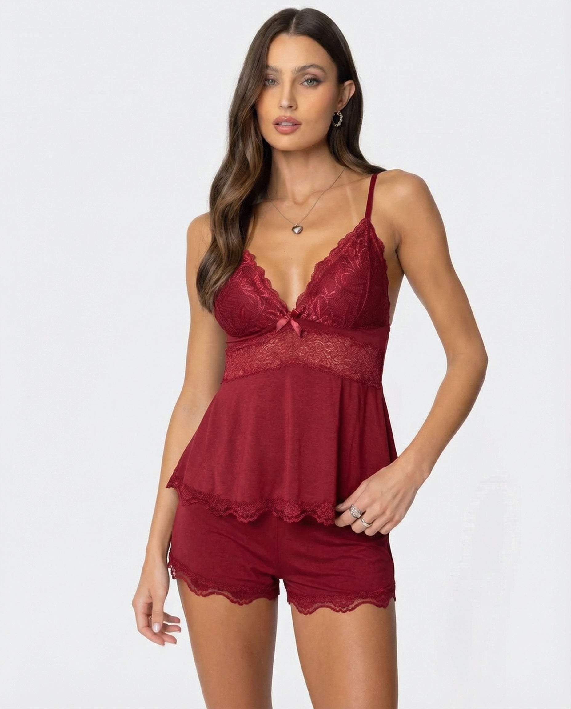 Lace Trim Cami And Short Set