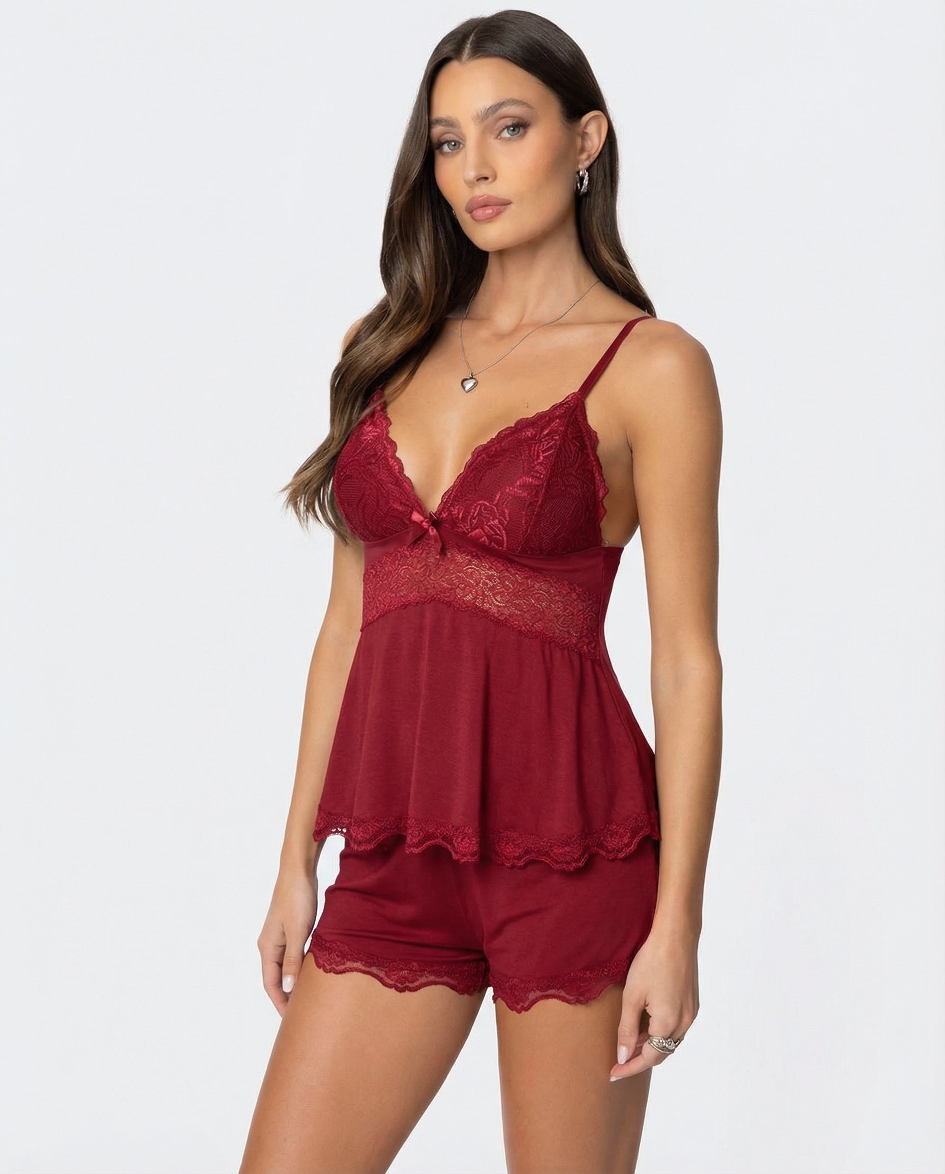 Lace Trim Cami And Short Set