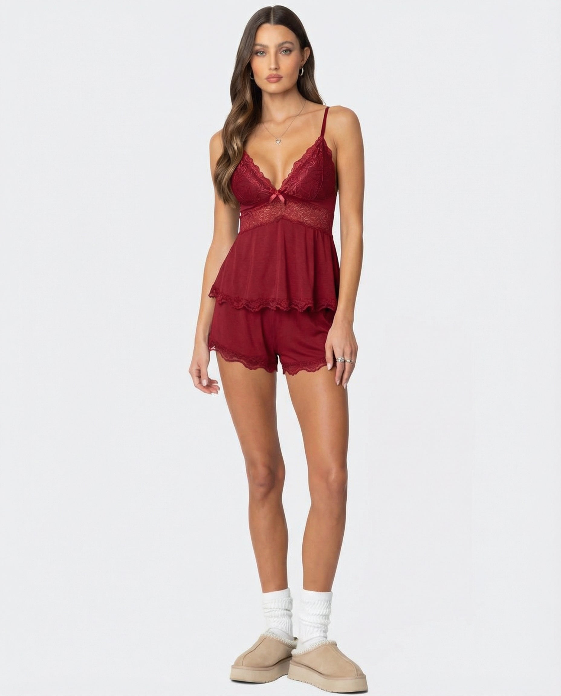 Lace Trim Cami And Short Set