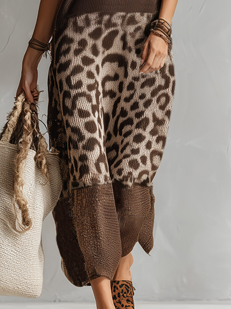 Leonie Elegant Leopard Print Knit Dress