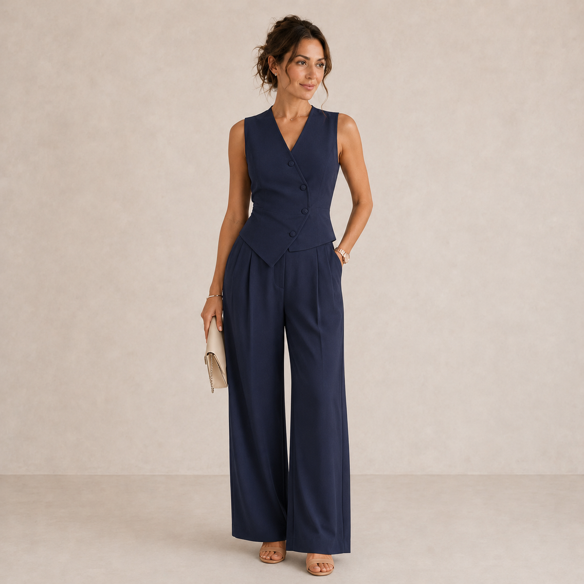 Tailored Sleeveless Blazer Suit Set