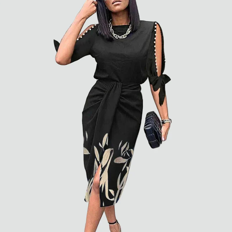 Midi Cocktail Dress With V-Neck and Lace Sleeves
