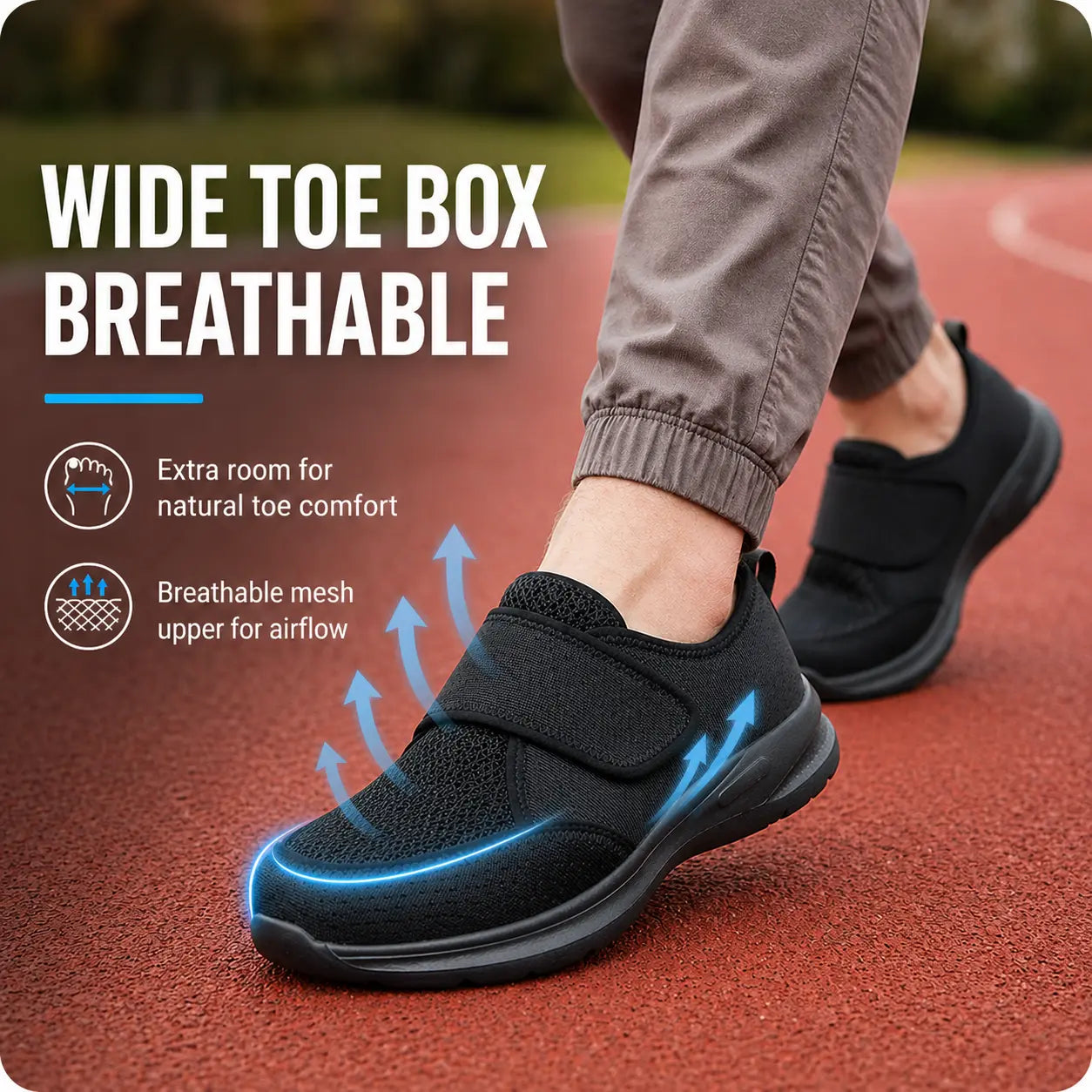 Wide Fit Orthopedic Walking Shoes with Adjustable Strap