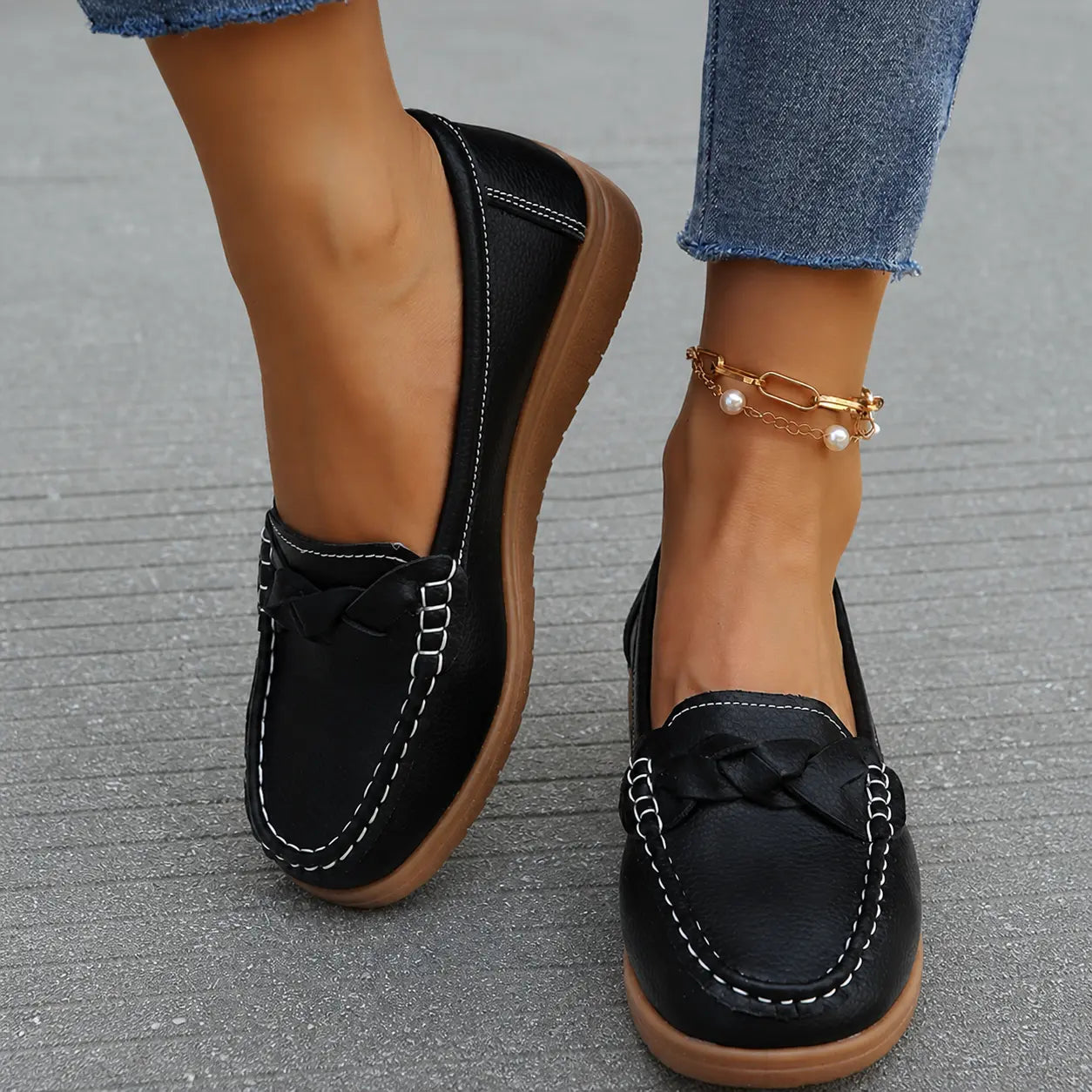 Women's Orthopedic Slip-On Loafers in Soft Leather Look