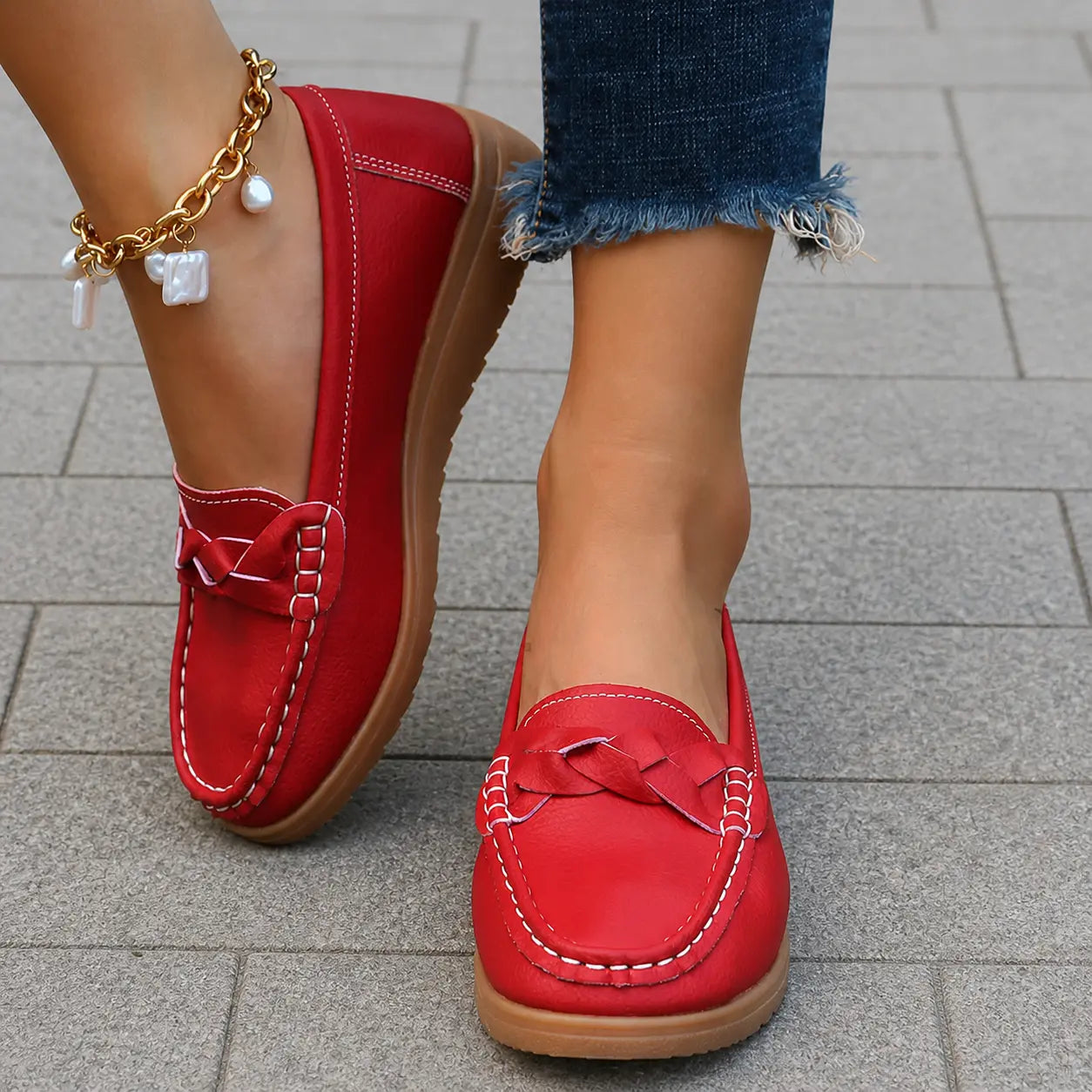 Women's Orthopedic Slip-On Loafers in Soft Leather Look