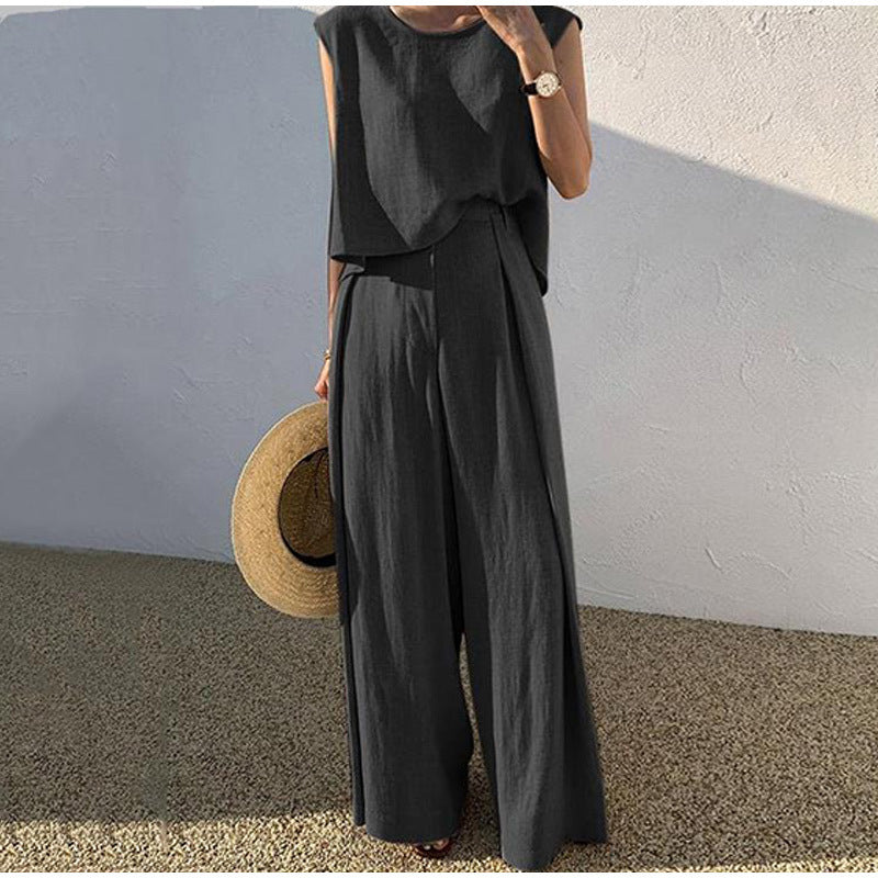 Sleeveless Wide Leg Two-Piece Set