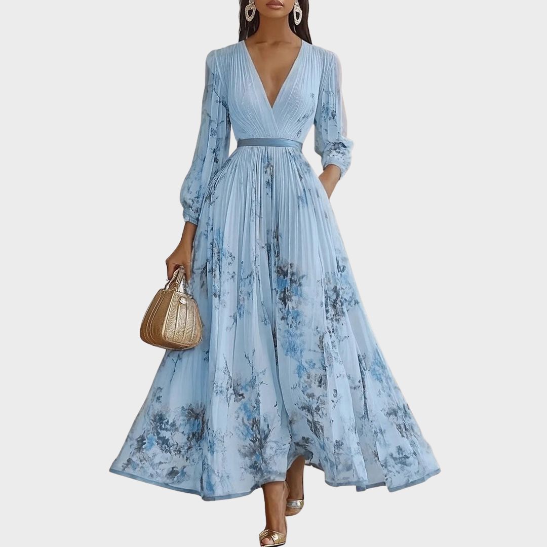 Pleated Maxi Dress for Women - Elegant Flowing Formal Evening Dress