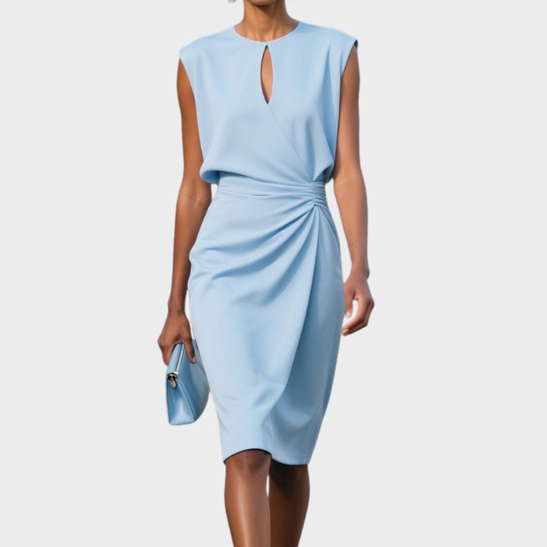 Flowy V-Neck Midi Dress With Gathered Waist