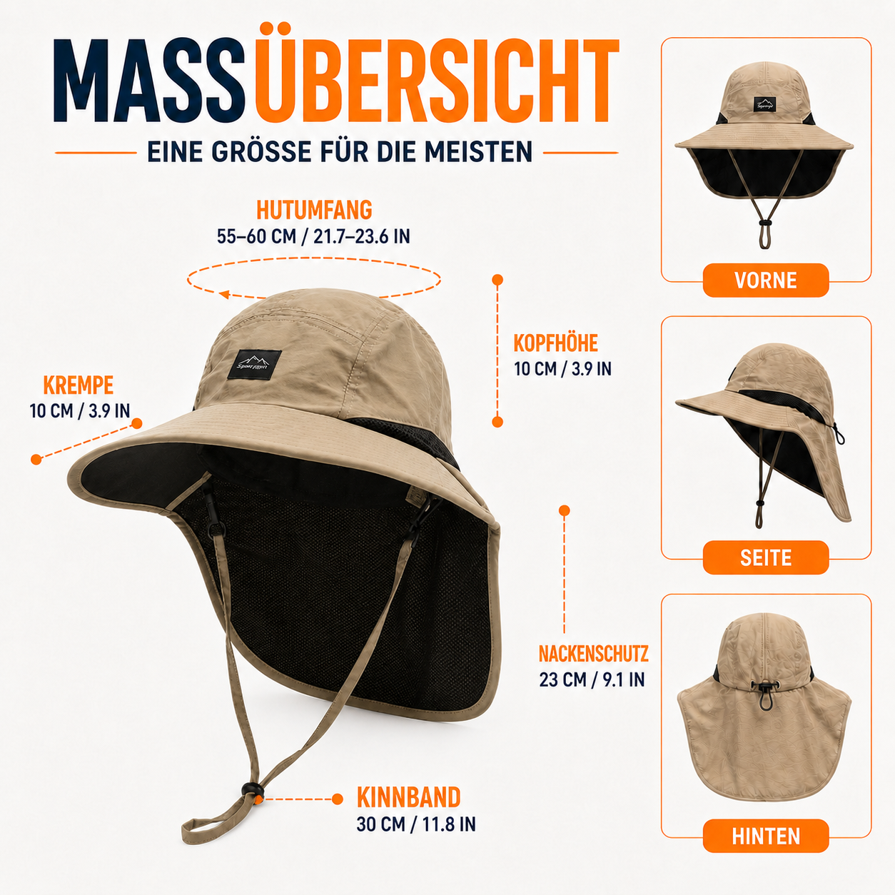 Wide Brim Sun Hat with Neck Flap and UV Protection