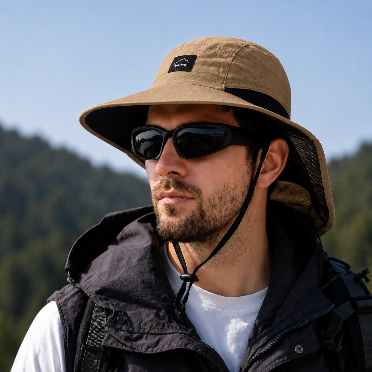 Wide Brim Sun Hat with Neck Flap and UV Protection