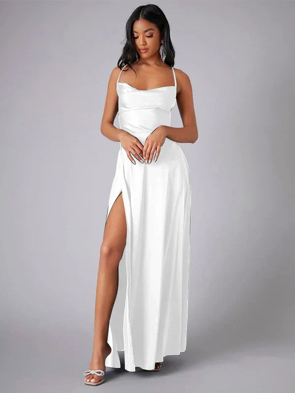 High Split Open Back Satin Evening Dress