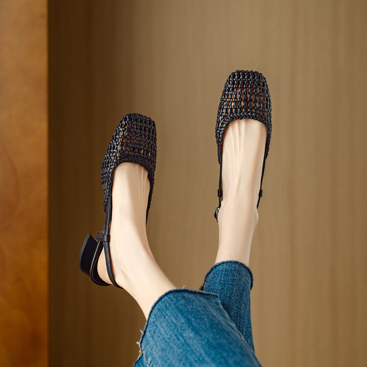 Braided Slingback Block Heel Sandals