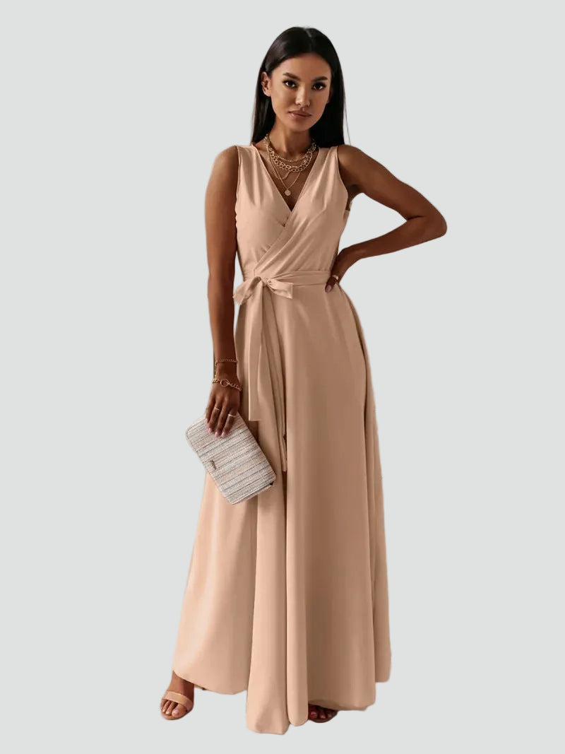 Tie Waist Wrap Neck Maxi Dress