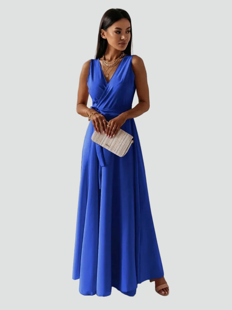 Tie Waist Wrap Neck Maxi Dress