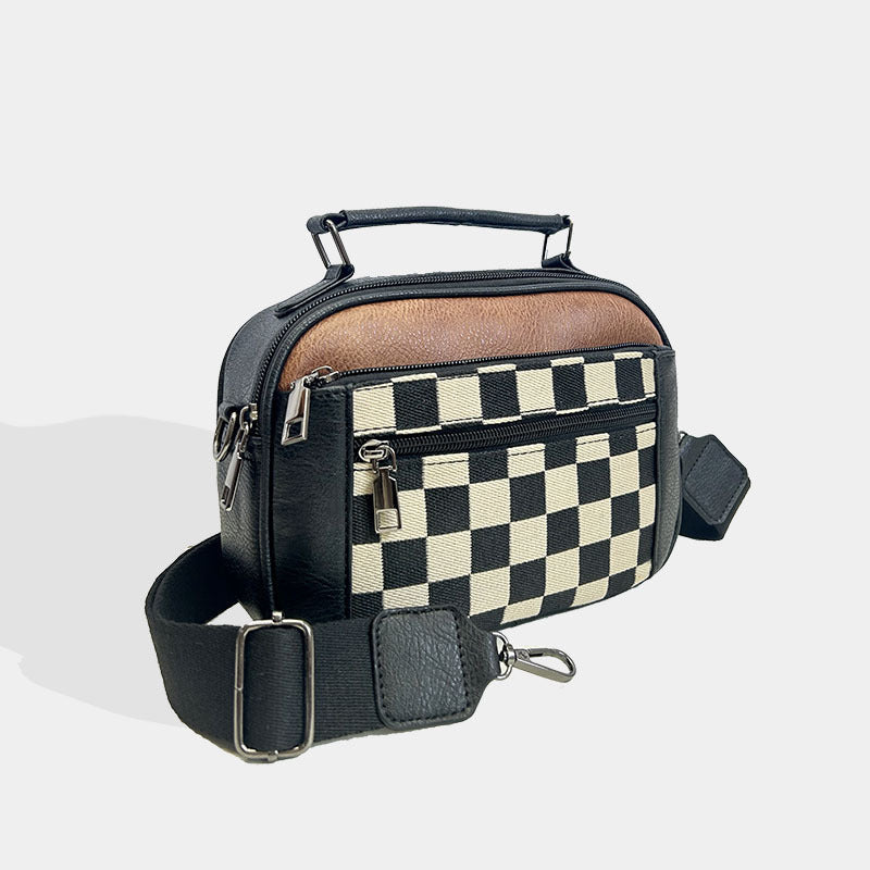 Compact Checkerboard Print Shoulder Bag