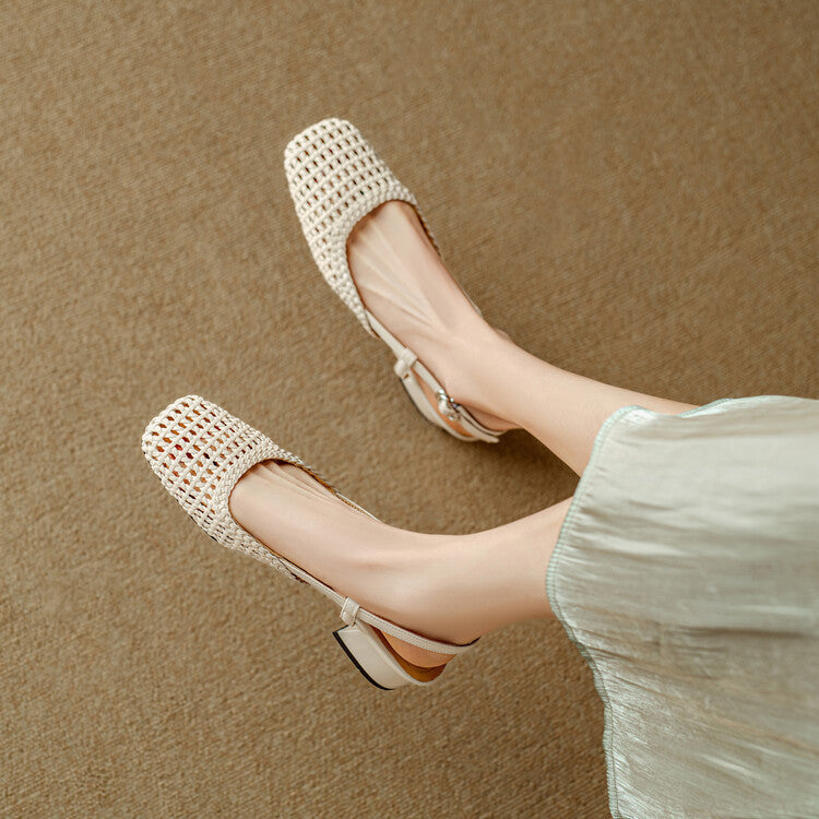 Braided Slingback Block Heel Sandals