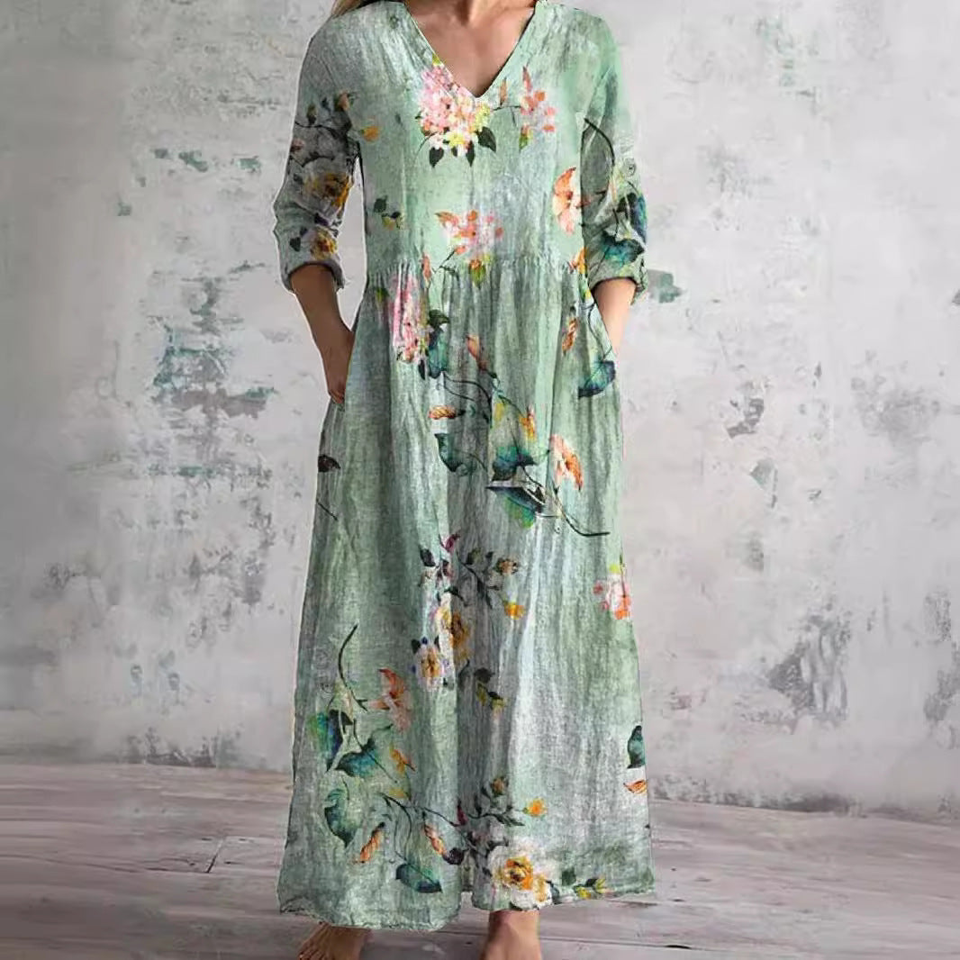Floral V-Neck Women's Summer Dress