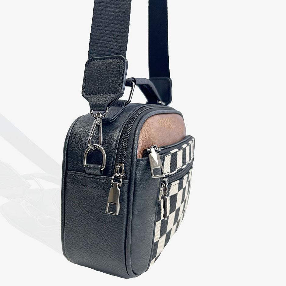 Compact Checkerboard Print Shoulder Bag