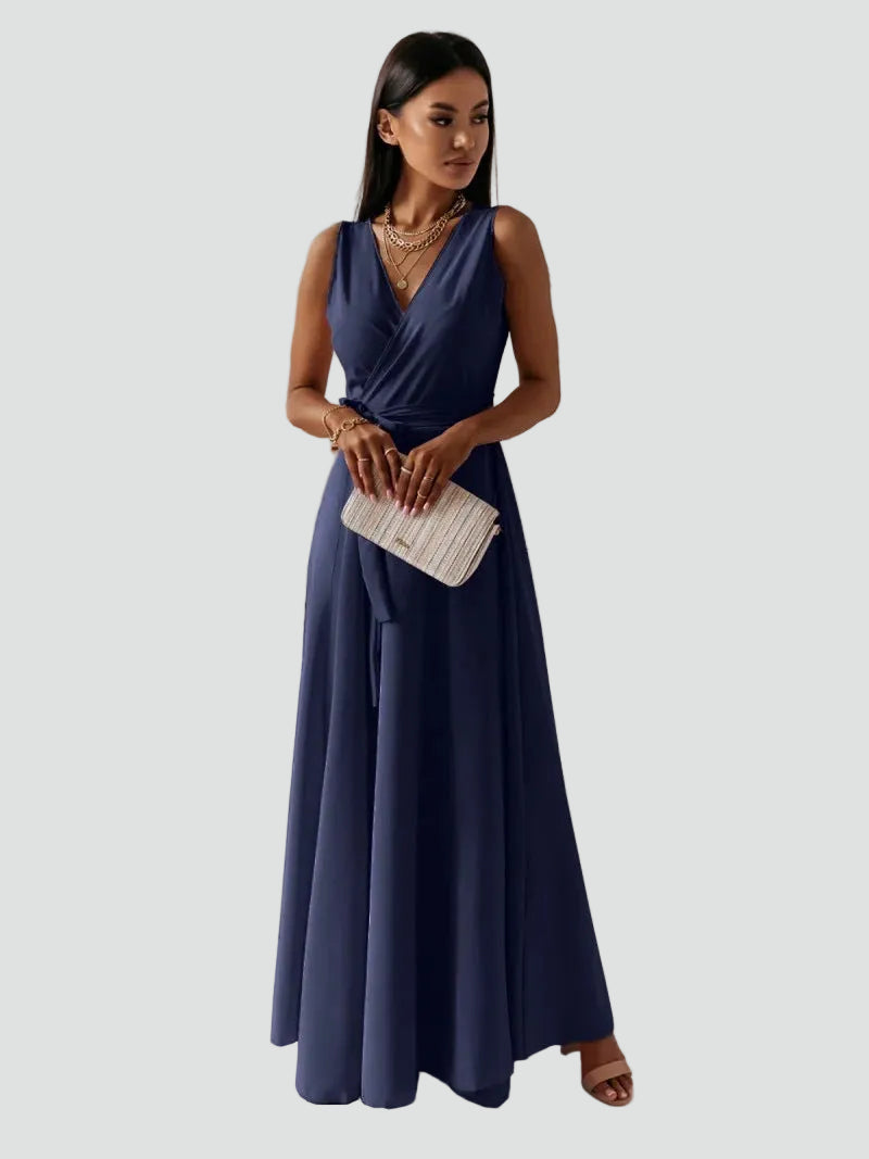 Tie Waist Wrap Neck Maxi Dress