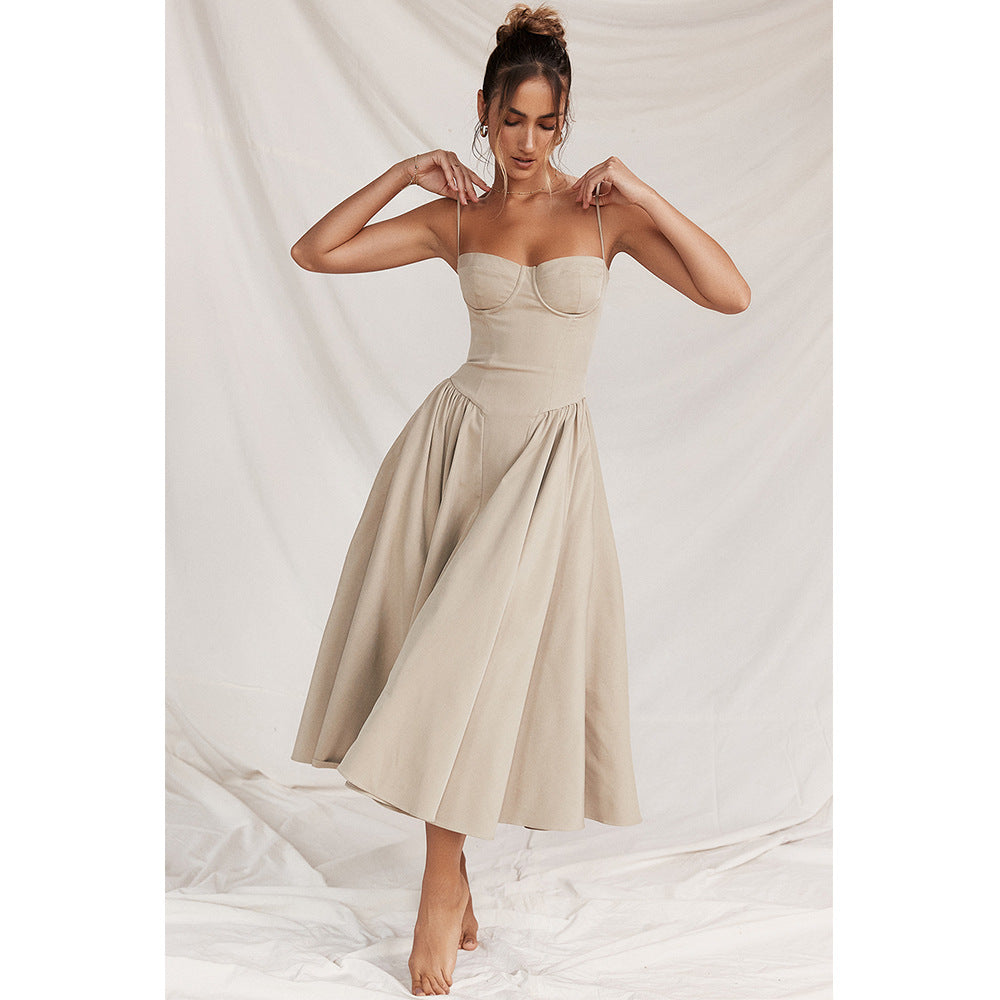 Corset Midi Dress with Fitted Bodice and Adjustable Straps